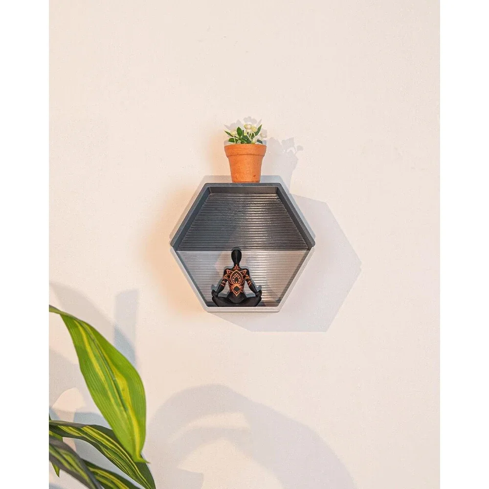 Set of 4 Modular Hexagon Wall Shelves, Geometric Floating Shelf Set, Modern 3D P